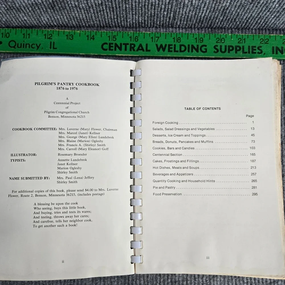 Pilgrim's Pantry Cookbook 1876-1976 Church Cookbook Spiral Bound Benton